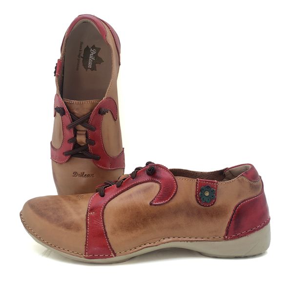 Tênis AL 027 Caramelo-Vermelho 100% couro com palm... - Drilean