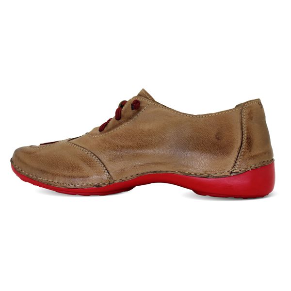 Tênis Alivio Feminina de Couro Legítimo - Castanho/Vermelho (AL031)