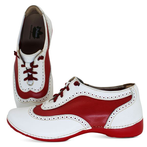 Tênis AL 033 Branco - Vermelho em couro com palmil... - Drilean