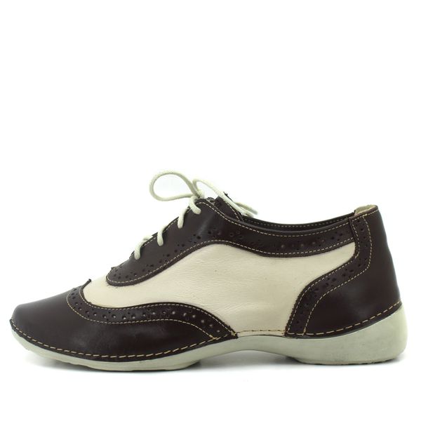 Tênis Feminino de Couro Legítimo com Palmilha Gel - Off White/Café (AL 033)