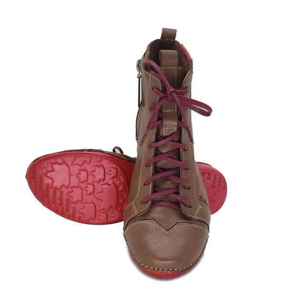 Bota Feminina Ortopédica de Couro Legítimo e Palmilha Gel- Castanho/Vermelho (AL 034)