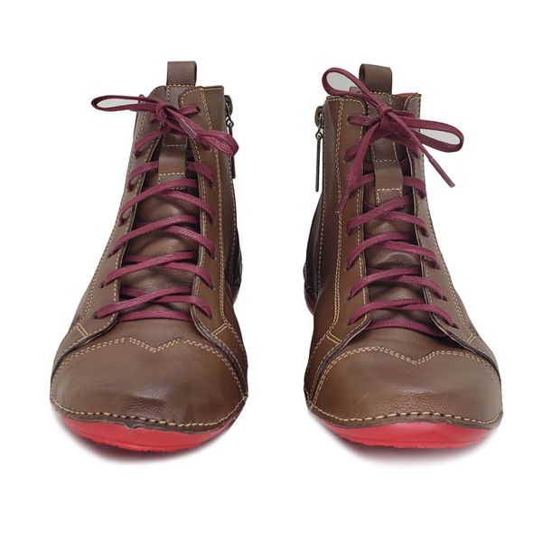 Bota Feminina Ortopédica de Couro Legítimo e Palmilha Gel- Castanho/Vermelho (AL 034)