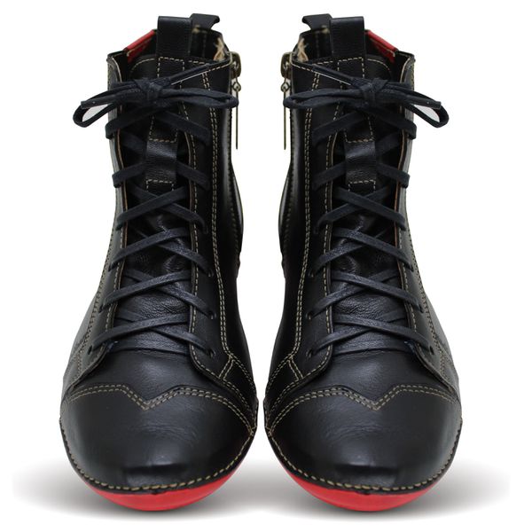 Bota Feminina Ortopédica de Couro Legítimo e Palmilha Gel - Preto e Vermelho (AL 034)