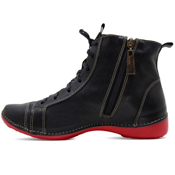 Bota Feminina Ortopédica de Couro Legítimo e Palmilha Gel - Preto e Vermelho (AL 034)