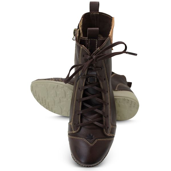Bota Feminina Ortopédica de Couro Legítimo e Palmilha Gel - Café/Laranja (AL 034)