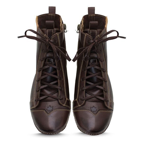 Bota Feminina Ortopédica de Couro Legítimo e Palmilha Gel - Café/Laranja (AL 034)