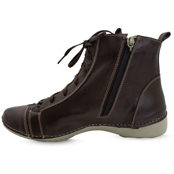 Bota Feminina Ortopédica de Couro Legítimo e Palmilha Gel - Café/Laranja (AL 034)