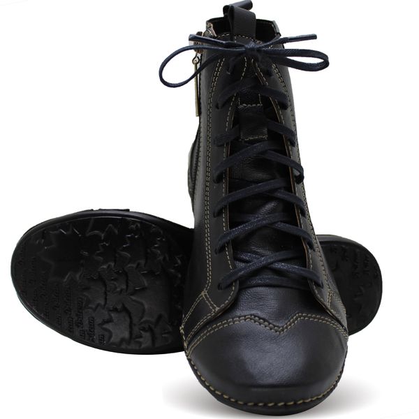 Bota Feminina Ortopédica de Couro Legítimo e Palmilha Gel - Preto (AL 034)