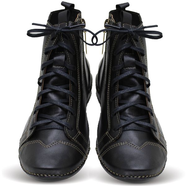 Bota Feminina Ortopédica de Couro Legítimo e Palmilha Gel - Preto (AL 034)