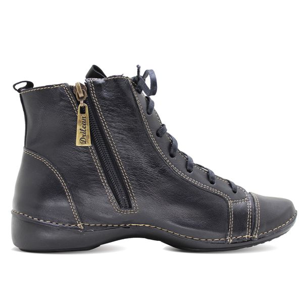 Bota Feminina Ortopédica de Couro Legítimo e Palmilha Gel - Preto (AL 034)