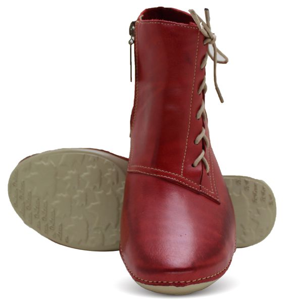 Bota Feminina Ortopédica de Couro Legítimo e Palmilha Gel - Vermelho (AL 035)