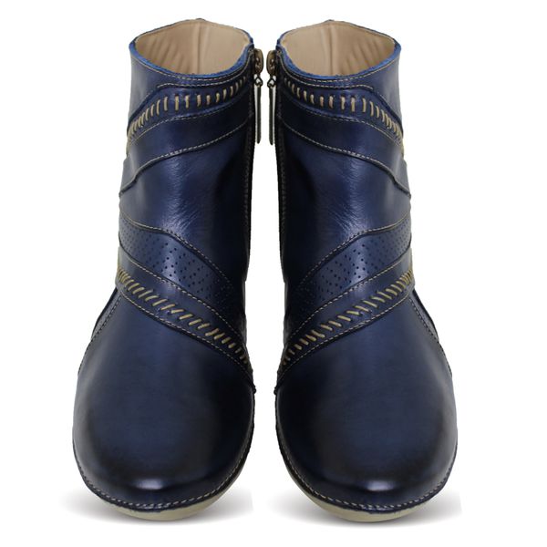 Bota Feminina Ortopédica de Couro Legítimo e Palmilha Gel - Azul (AL 036)