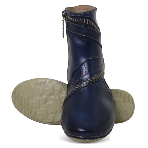 Bota Feminina Ortopédica de Couro Legítimo e Palmilha Gel - Azul (AL 036)