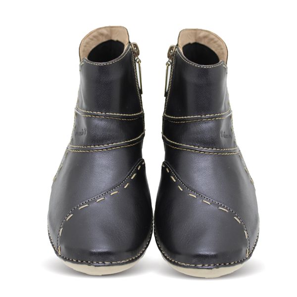 Bota Feminina Ortopédica de Couro Legítimo e Palmilha Gel - Preto (AL 037)