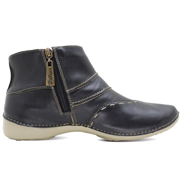 Bota Feminina Ortopédica de Couro Legítimo e Palmilha Gel - Preto (AL 037)