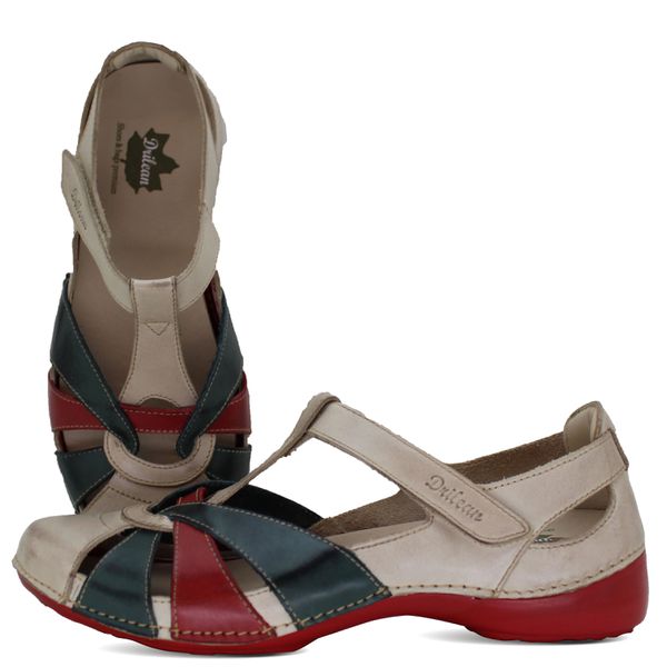 Sapatilha AL 042 Off-Verde-Vermelho 100% em couro ... - Drilean