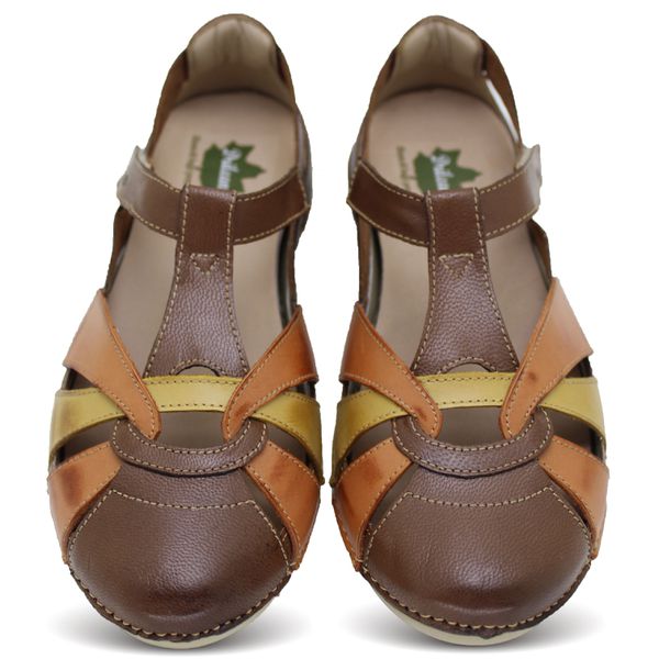 Sapatilha AL 042 Castanho-Laranja-Amarelo 100% em couro palmilha em GEL