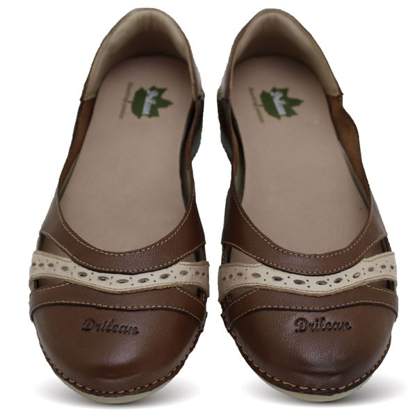 Sapatilha AL043 Castanho - Off white 100% em couro palmilha em GEL - 36 OUTLET