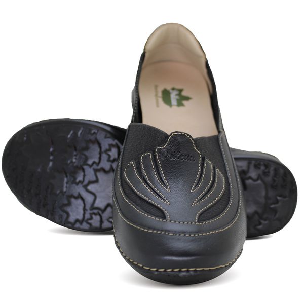 Sapatilha Feminina de Couro Legítimo e Palmilha Gel - Preto (AL 044)