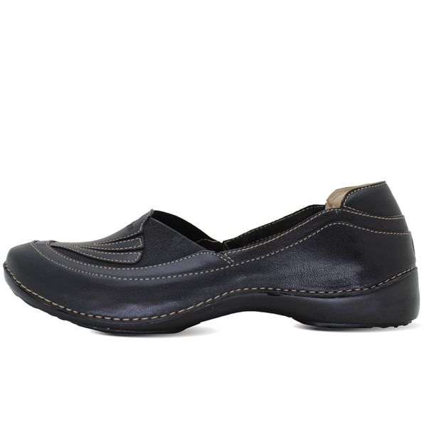 Sapatilha Feminina de Couro Legítimo e Palmilha Gel - Preto (AL 044)