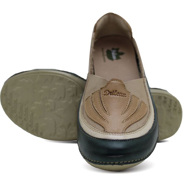 Sapatilha AL 044 Verde - Off - Caramelo 100% em couro palmilha em GEL