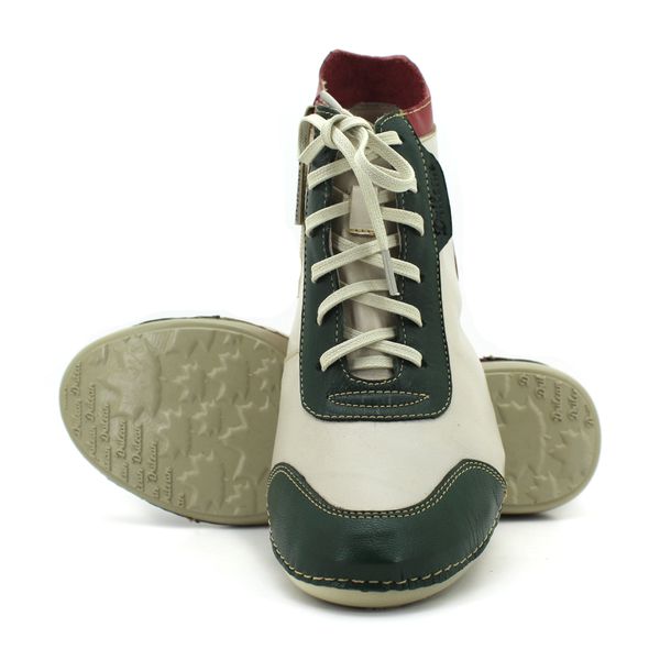 Bota Feminina em Couro Legítimo com Palmilha Gel - Off/Verde/Vermelho (AL 045) - 36 OUTLET