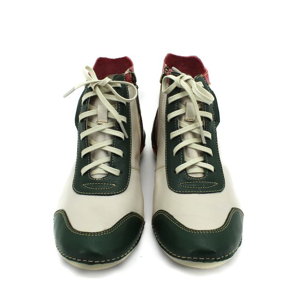 Bota Feminina em Couro Legítimo com Palmilha Gel - Off/Verde/Vermelho (AL 045) - 36 OUTLET