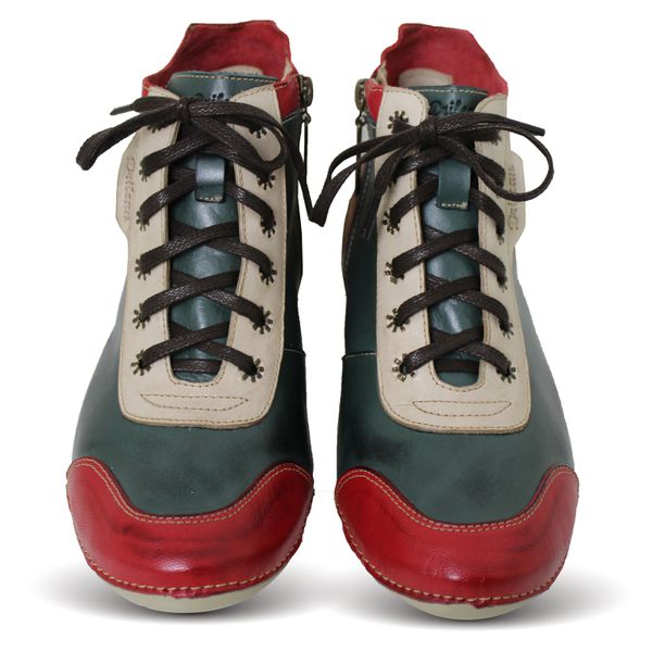 Bota Feminina Ortopédica de Couro Legítimo e Palmilha Gel - Verde/Off (AL 045)