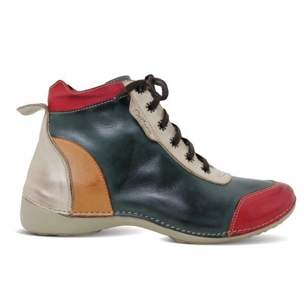 Bota Feminina Ortopédica de Couro Legítimo e Palmilha Gel - Verde/Off (AL 045)