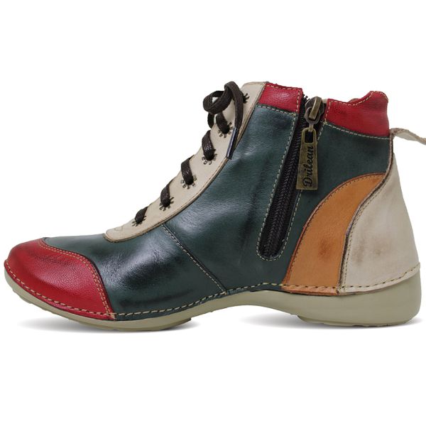 Bota Feminina Ortopédica de Couro Legítimo e Palmilha Gel - Verde/Off (AL 045)