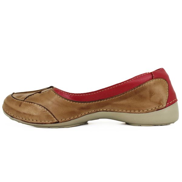 Sapatilha Alívio 053 Caramelo/Vermelho 100% em couro palmilha GEL - AL053