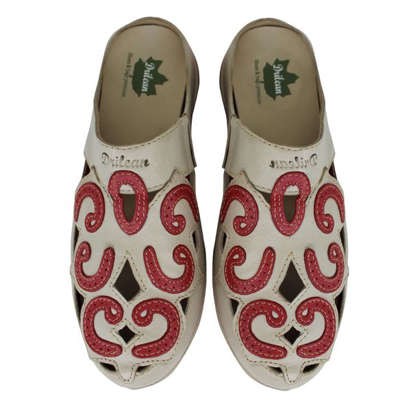 Mule Ortopédico Feminino Couro Legitimo com Palmilha Gel - Off/Vermelho (AL 054)