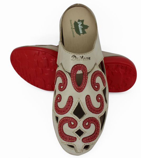 Mule Ortopédico Feminino Couro Legitimo com Palmilha Gel - Off/Vermelho (AL 054)