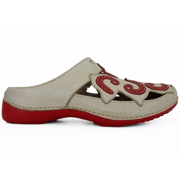 Mule Ortopédico Feminino Couro Legitimo com Palmilha Gel - Off/Vermelho (AL 054)