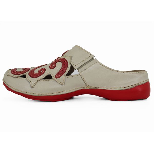 Mule Ortopédico Feminino Couro Legitimo com Palmilha Gel - Off/Vermelho (AL 054)