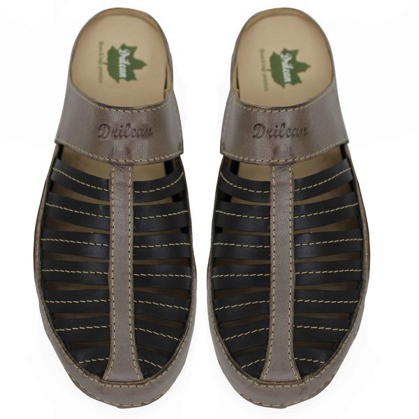 Mule Ortopédico Feminino em Couro Legítimo com Palmilha Gel - Grafite/Preto (AL055)