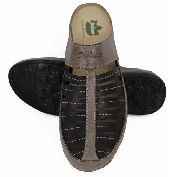 Mule Ortopédico Feminino em Couro Legítimo com Palmilha Gel - Grafite/Preto (AL055)