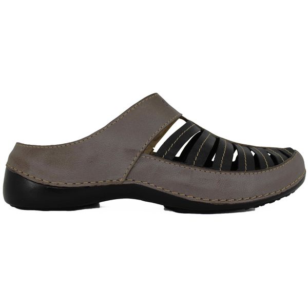 Mule Ortopédico Feminino em Couro Legítimo com Palmilha Gel - Grafite/Preto (AL055)