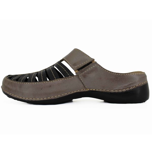Mule Ortopédico Feminino em Couro Legítimo com Palmilha Gel - Grafite/Preto (AL055)