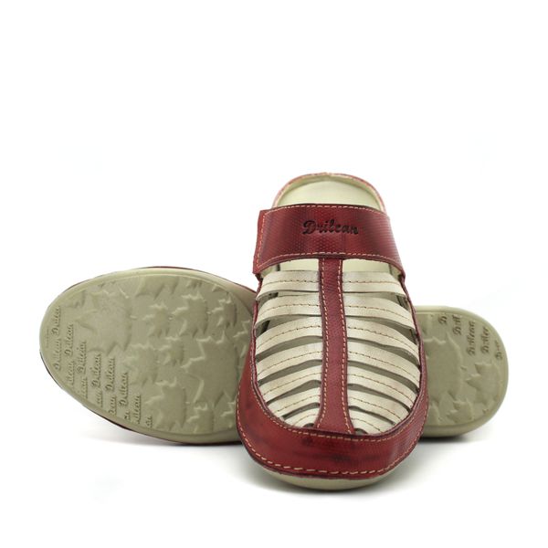 Mule Ortopédico em Couro Legítimo com Palmilha Gel - Vermelho/Off (AL 055)