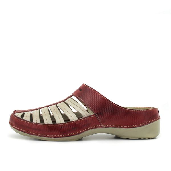 Mule Ortopédico em Couro Legítimo com Palmilha Gel - Vermelho/Off (AL 055)
