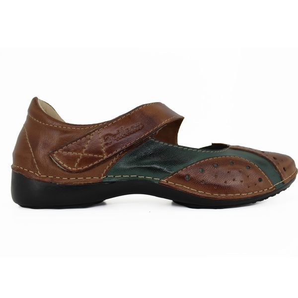 Sapatilha Alívio 056 Castanho/Verde 100% em couro palmilha GEL - AL056 Castanho/Verde