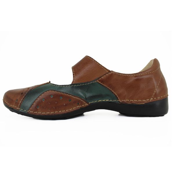 Sapatilha Alívio 056 Castanho/Verde 100% em couro palmilha GEL - AL056 Castanho/Verde