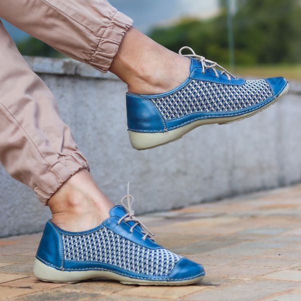Tênis Feminino de Knit com Palmilha em Gel - Azul (AL057) OUTLET