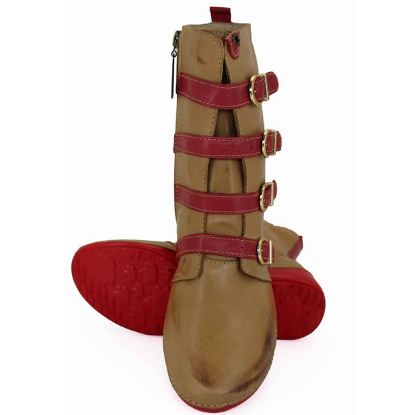 Bota Ortopédica Feminina Couro Legítimo e Palmilha Gel - Caramelo/Vermelho (AL060)