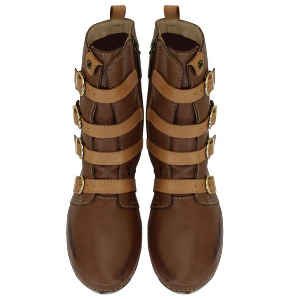 Bota Ortopédica Feminina Couro Legítimo e Palmilha Gel - Castanho/Laranja - 36 (AL060)