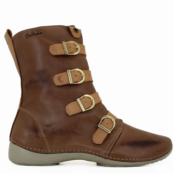 Bota Ortopédica Feminina Couro Legítimo e Palmilha Gel - Castanho/Laranja - 36 (AL060)
