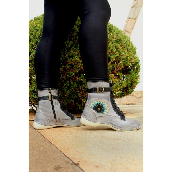 Bota Feminina de Couro Legítimo e Palmilha Gel - Grafite/Preto (AL 061)