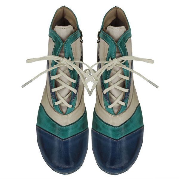 Bota Ortopédica Feminina Couro Legítimo e Palmilha Gel - Off - Azul - Oceano (AL 062)