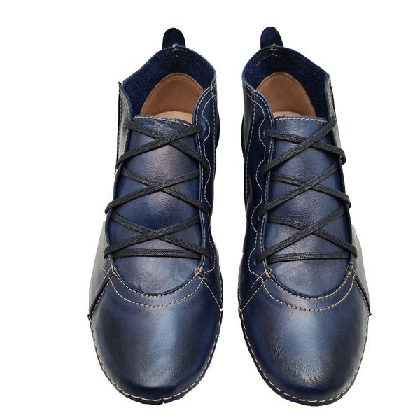 Bota Feminina Ortopédica Couro Legítimo e Palmilha Gel - Azul (AN 003)